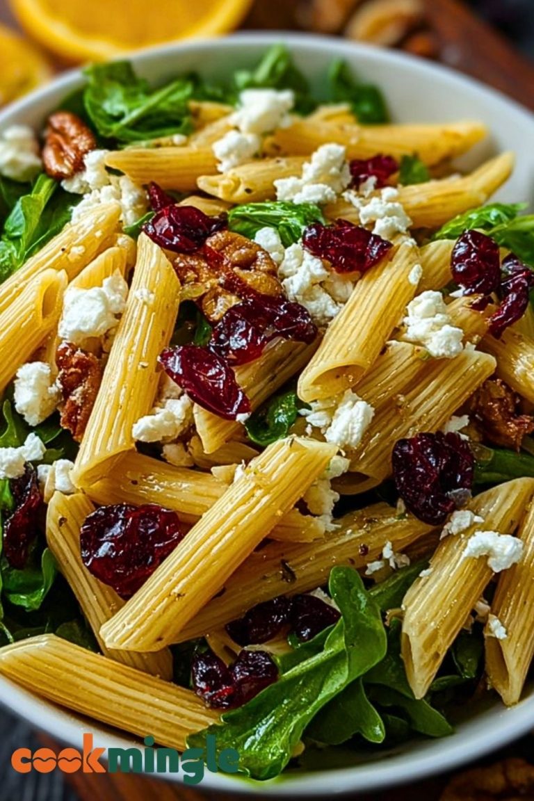 Healthy Feta and Cranberry Penne Salad with Orange Vinaigrette