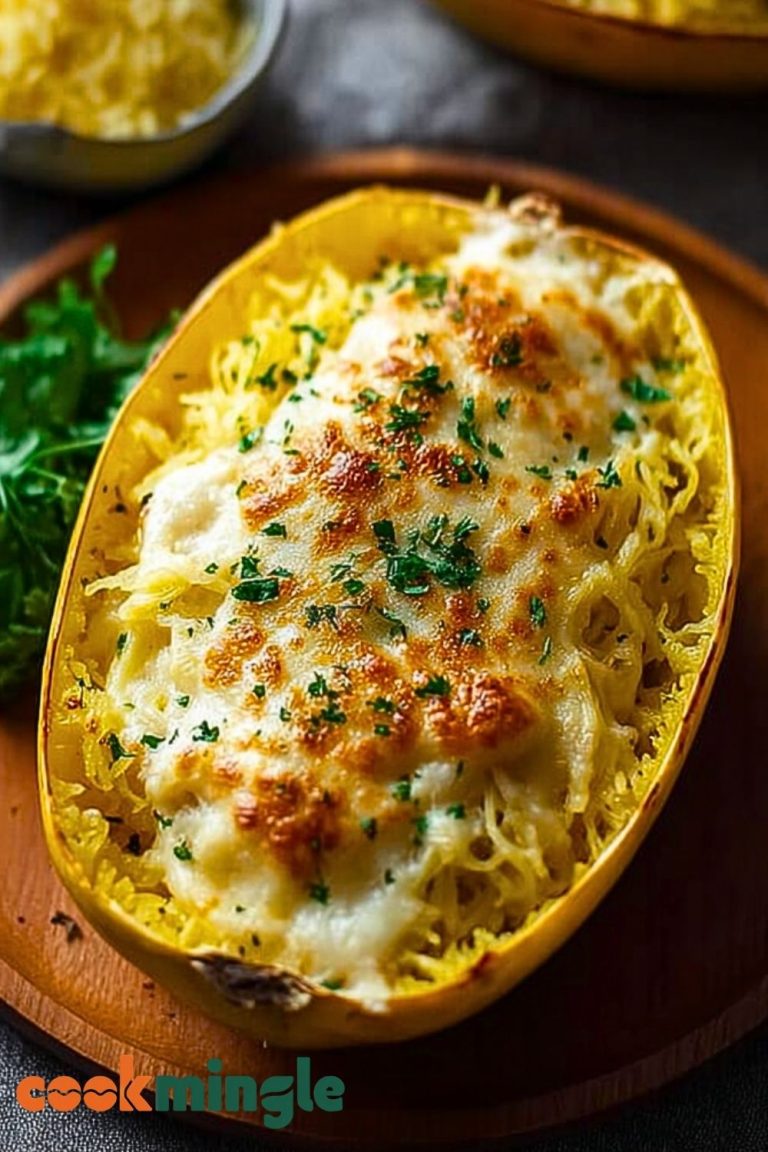 Roasted Spaghetti Squash With Alfredo Sauce and Cheese