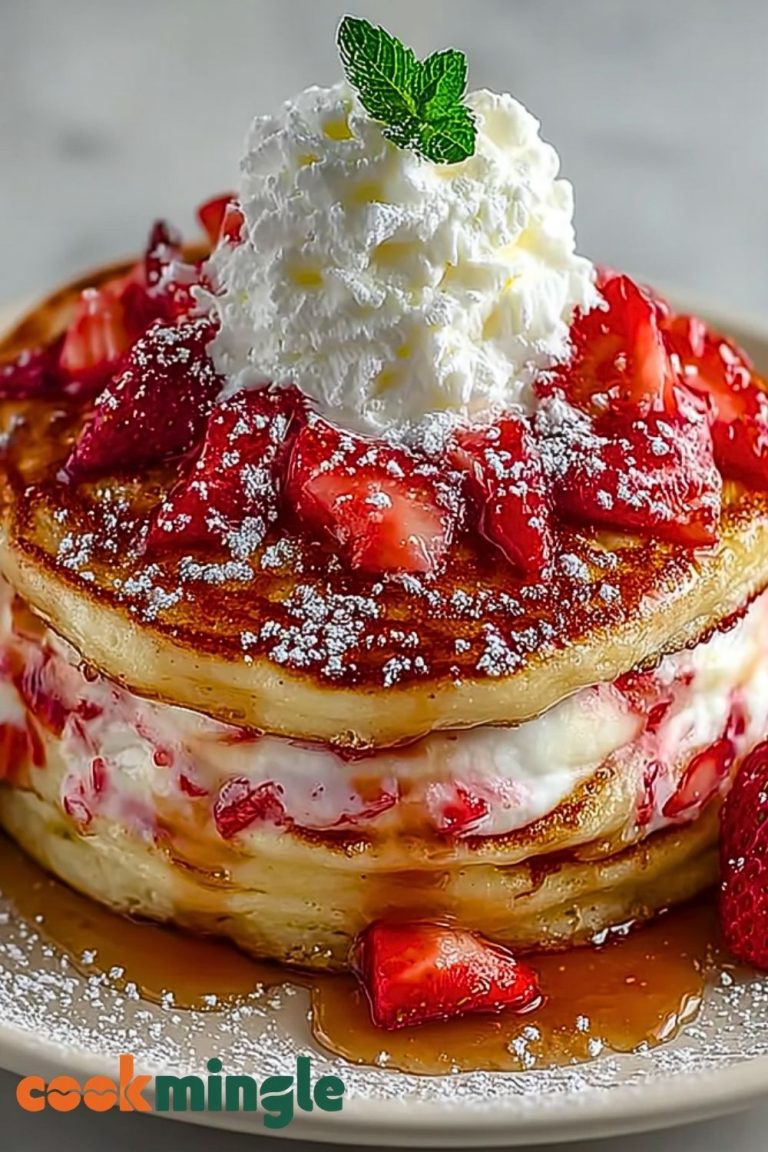 Fluffy Strawberry Cheesecake Pancakes