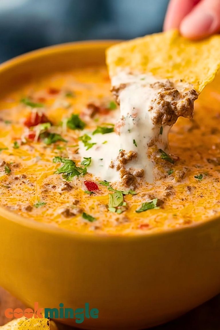 Melty Rotel Dip With Ground Beef And Sour Cream