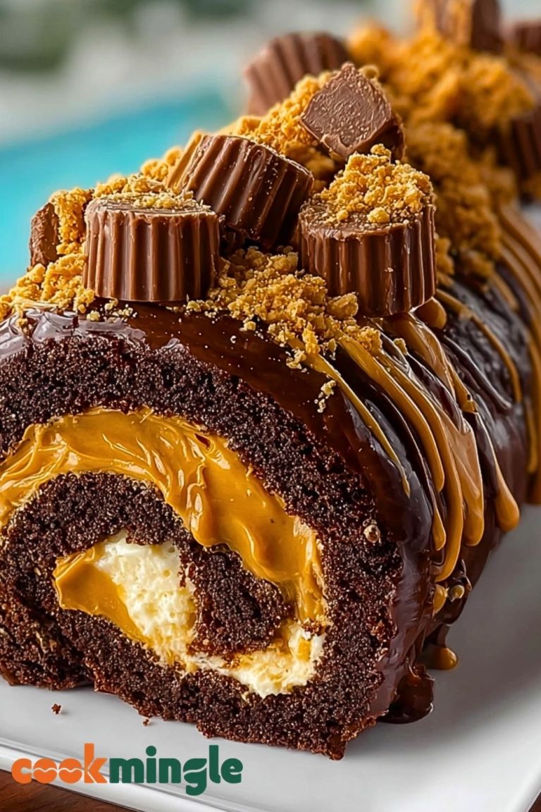 Peanut Butter Cup Chocolate Roll Cake