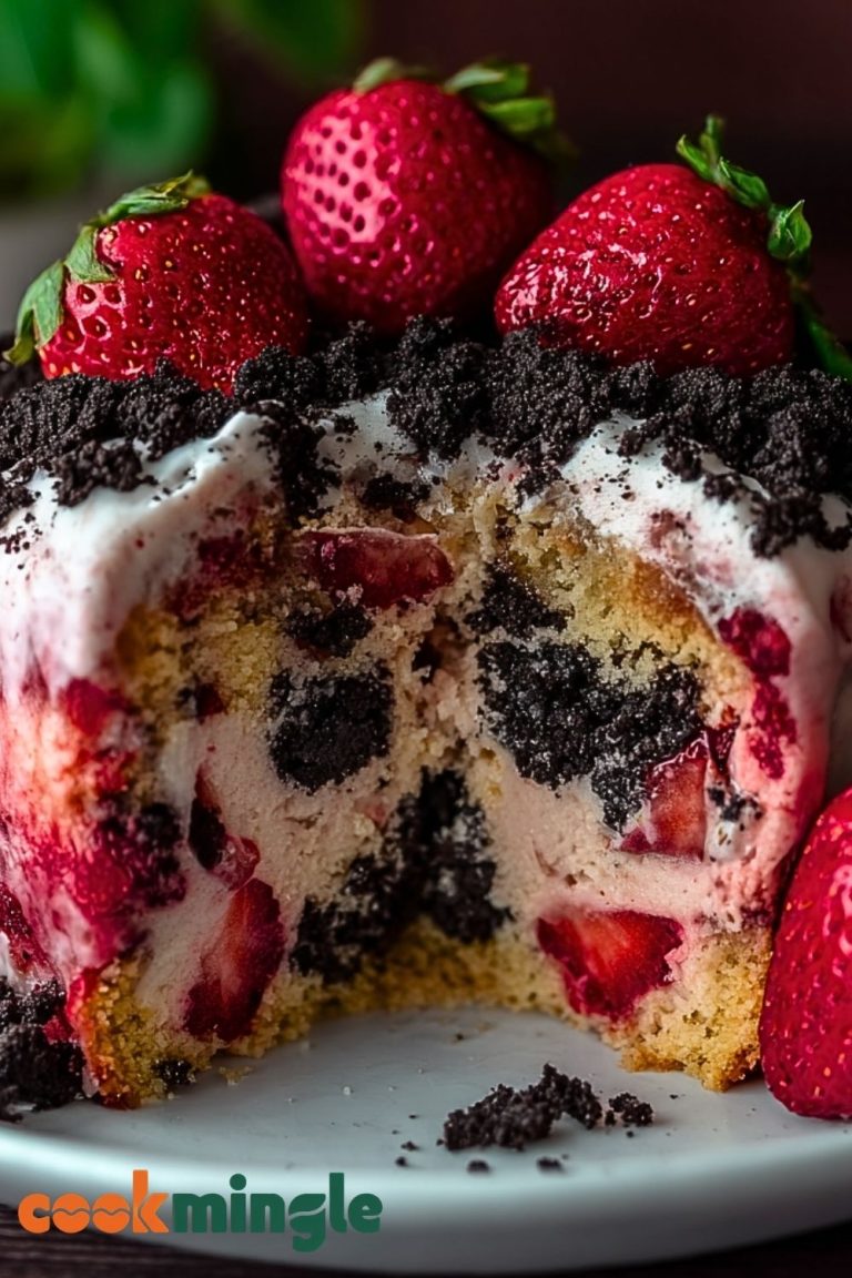 Strawberry Cake with Oreo Crumble