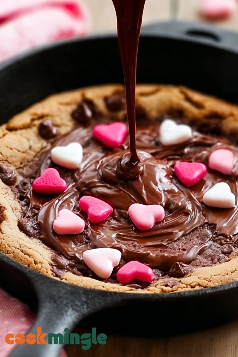 Valentine’s Skillet Chocolate Cookie with Heart Decorations
