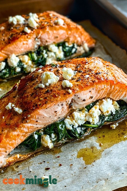 Delicious Spinach and Feta Stuffed Salmon - Cook Mingle