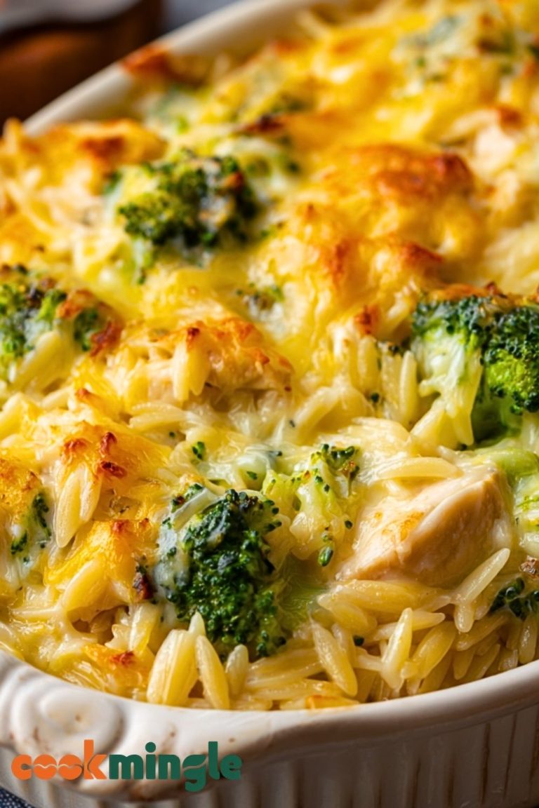 Creamy Cheesy Chicken Broccoli Orzo Bake